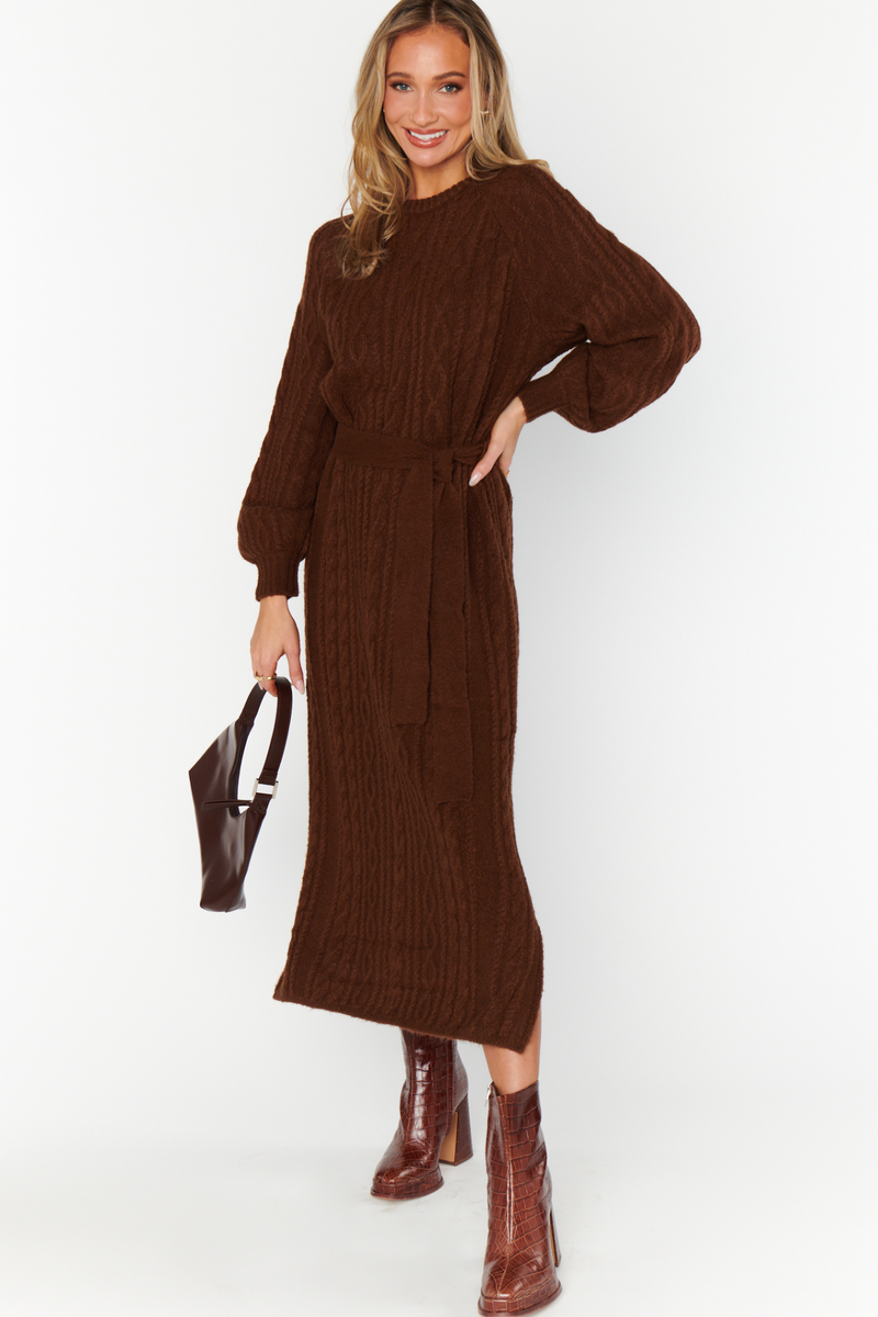 Barb Chocolate Cable Knit Sweater Dress