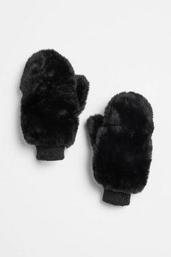 Black Faux Fur Mittens