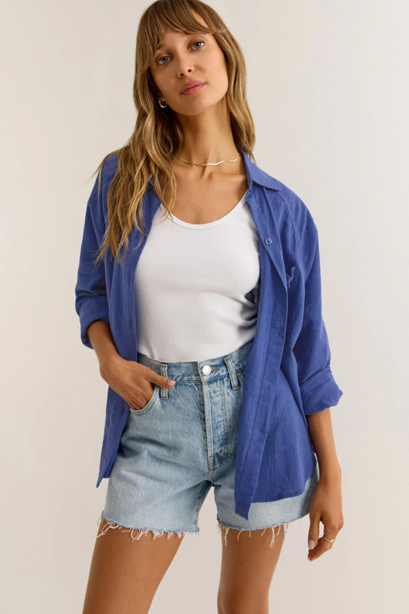 Perfect Blue Wave Linen Top