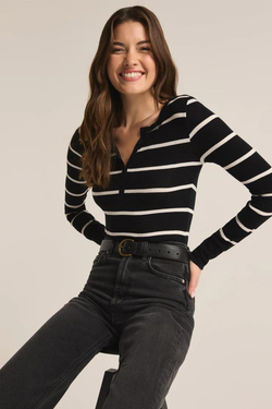 Scarlett Black Stripe Rib Henley