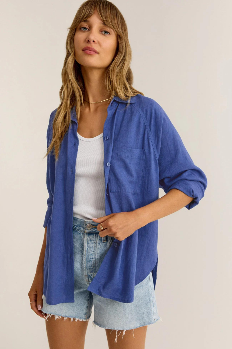 Perfect Blue Wave Linen Top