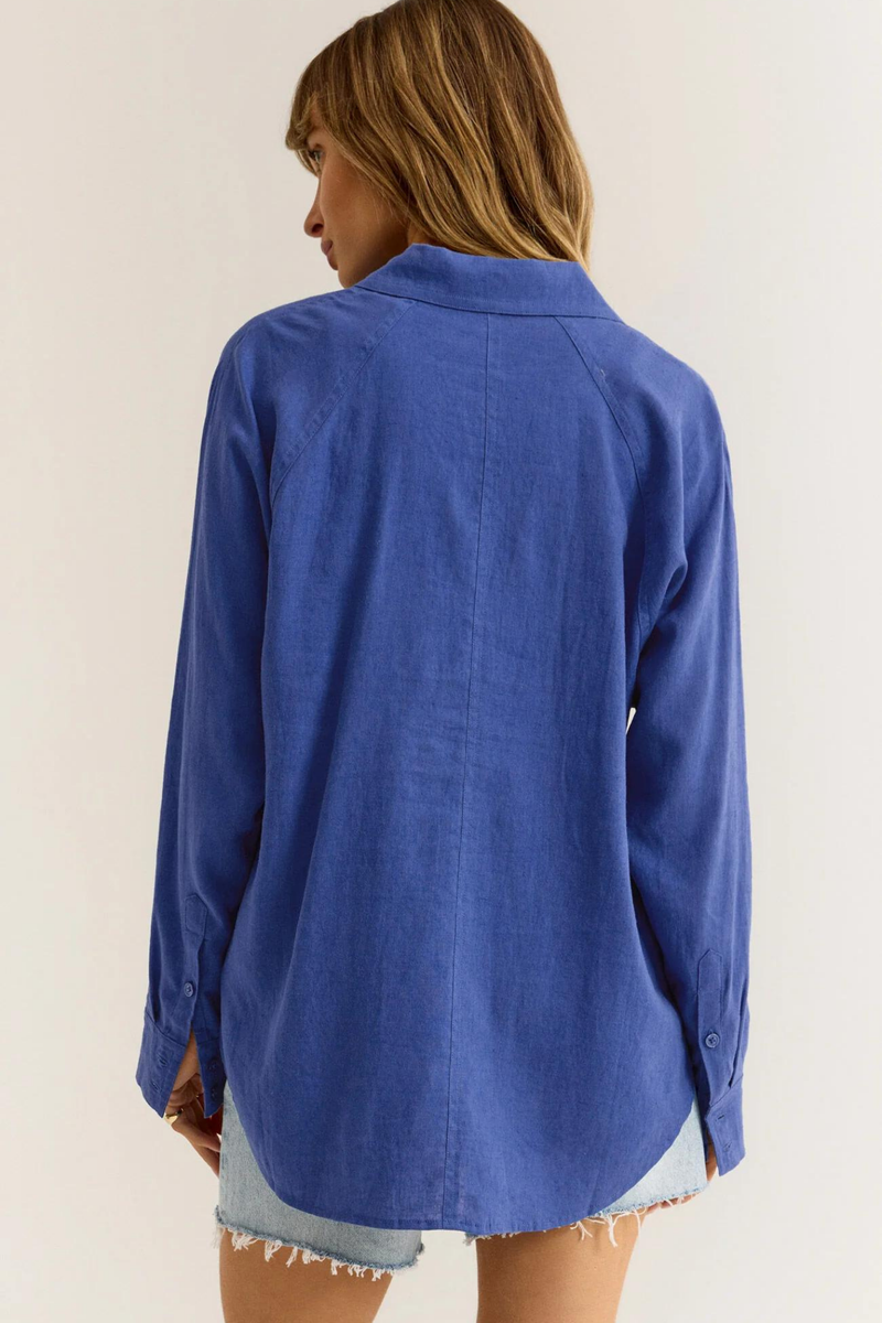 Perfect Blue Wave Linen Top