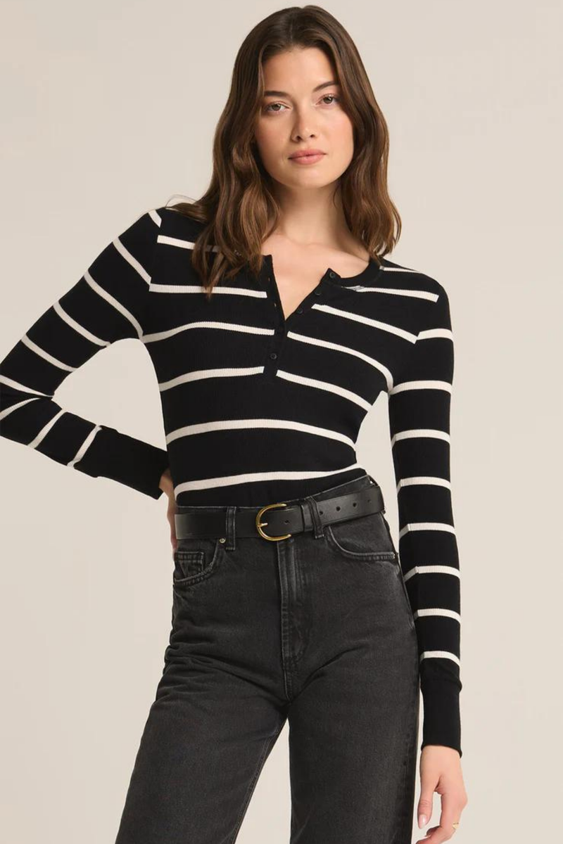 Scarlett Black Stripe Rib Henley