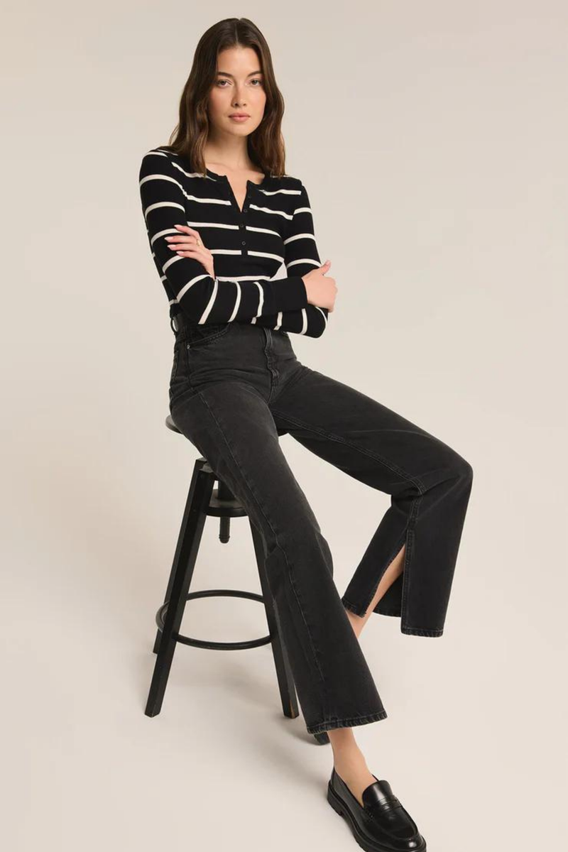 Scarlett Black Stripe Rib Henley