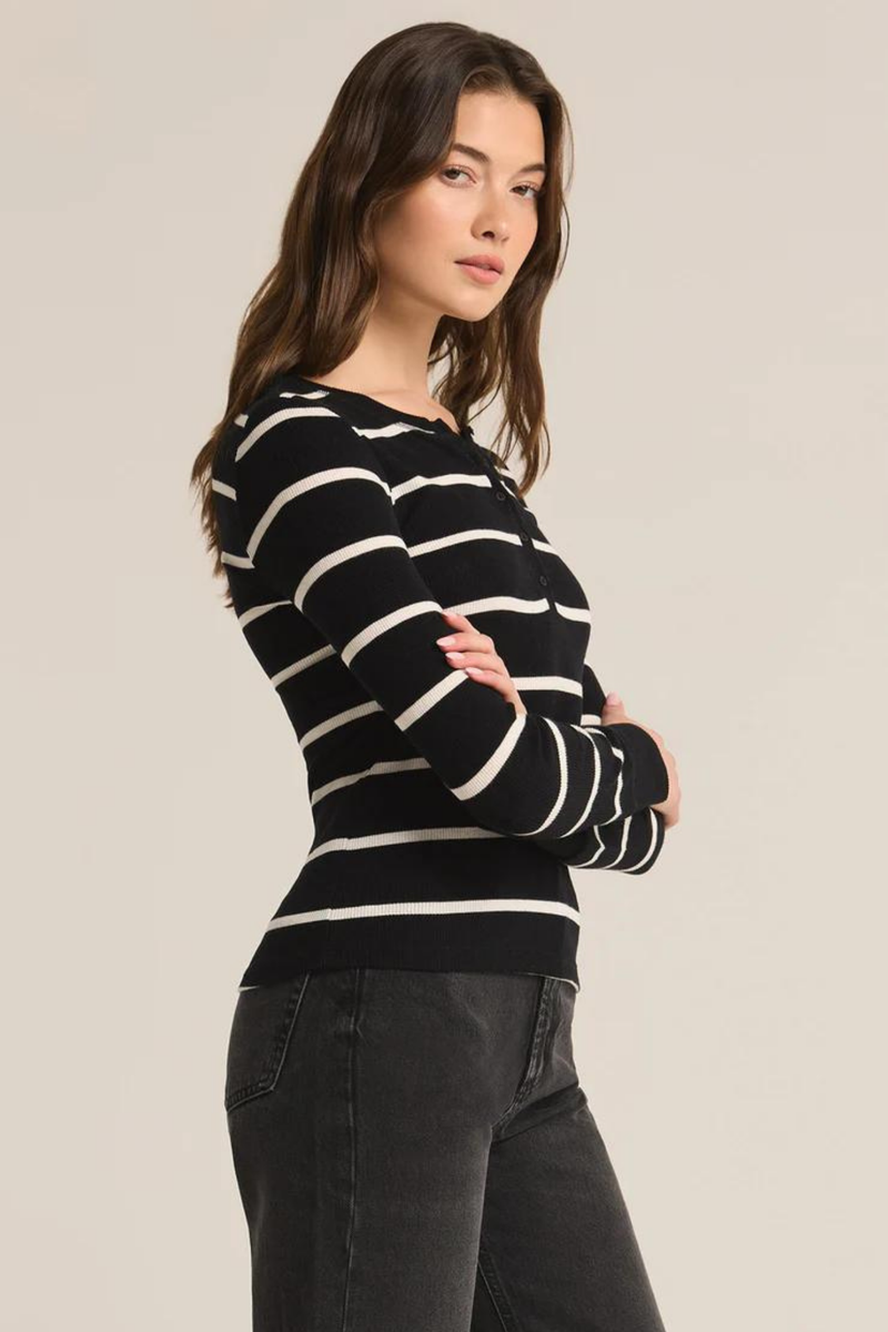 Scarlett Black Stripe Rib Henley