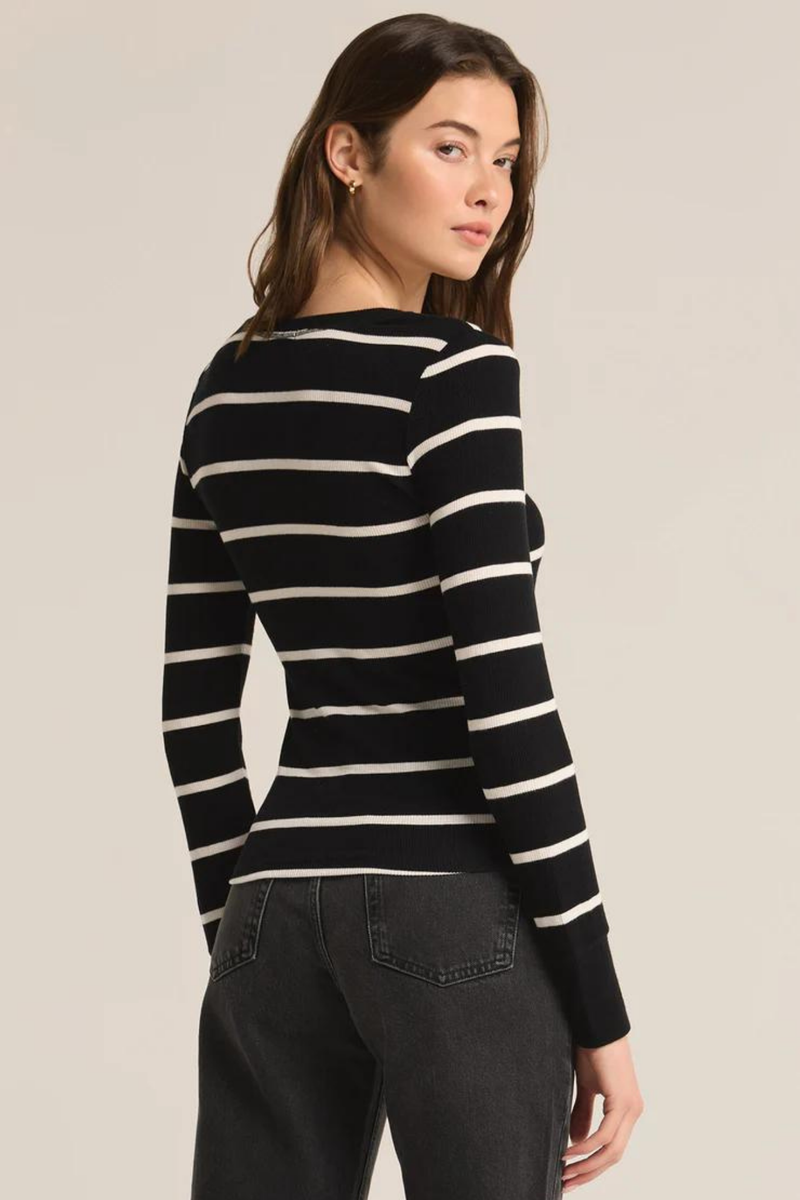 Scarlett Black Stripe Rib Henley