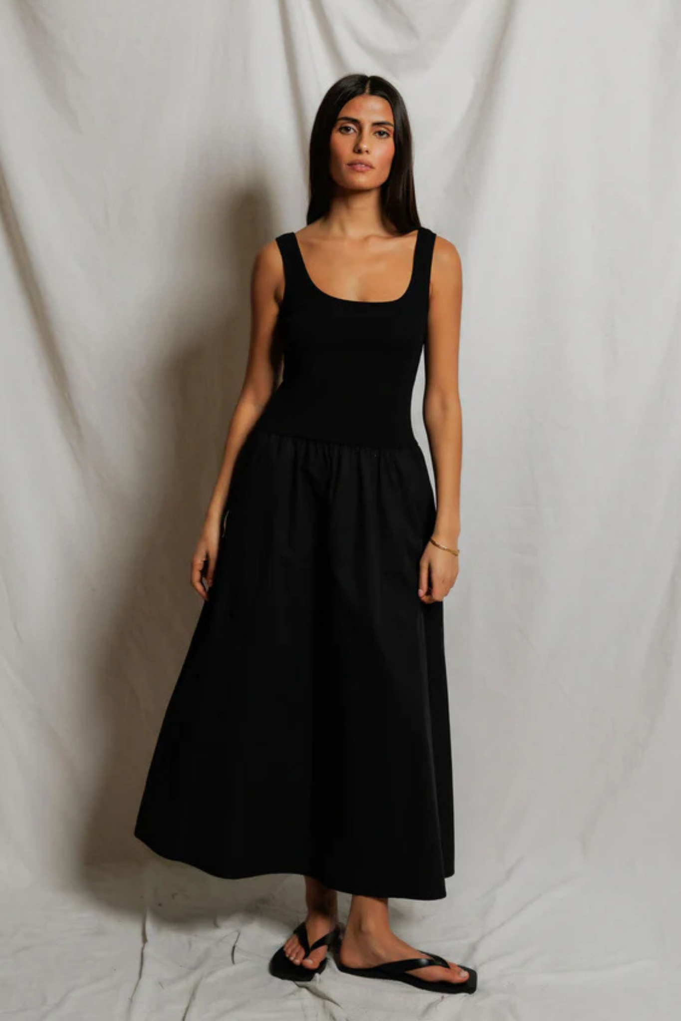 Fabiola True Black Poplin Midi Dress