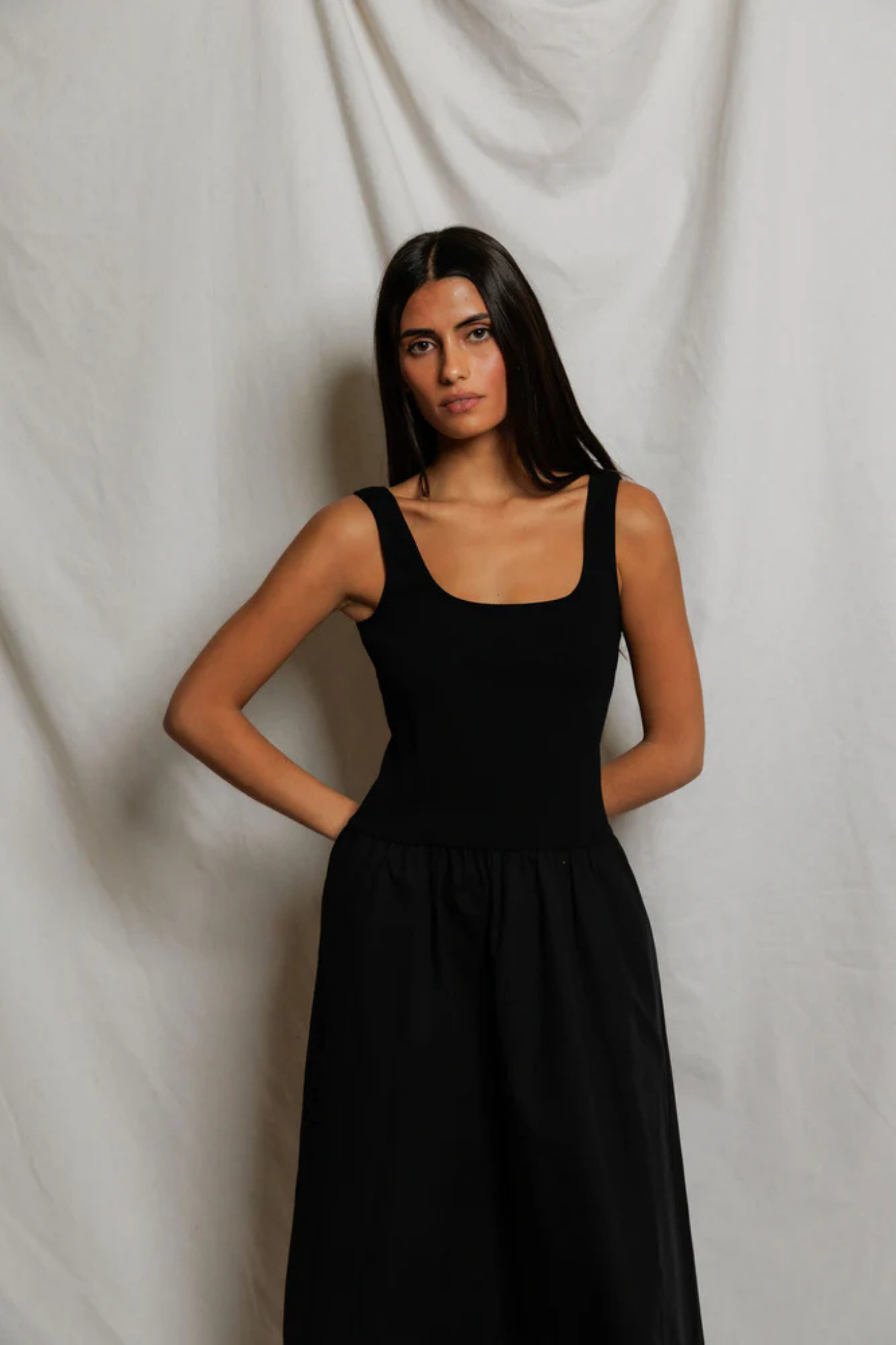 Fabiola True Black Poplin Midi Dress