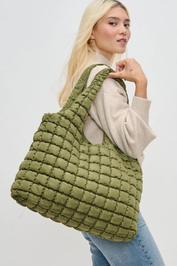 Elevate Olive Quilted Nylon Hobo