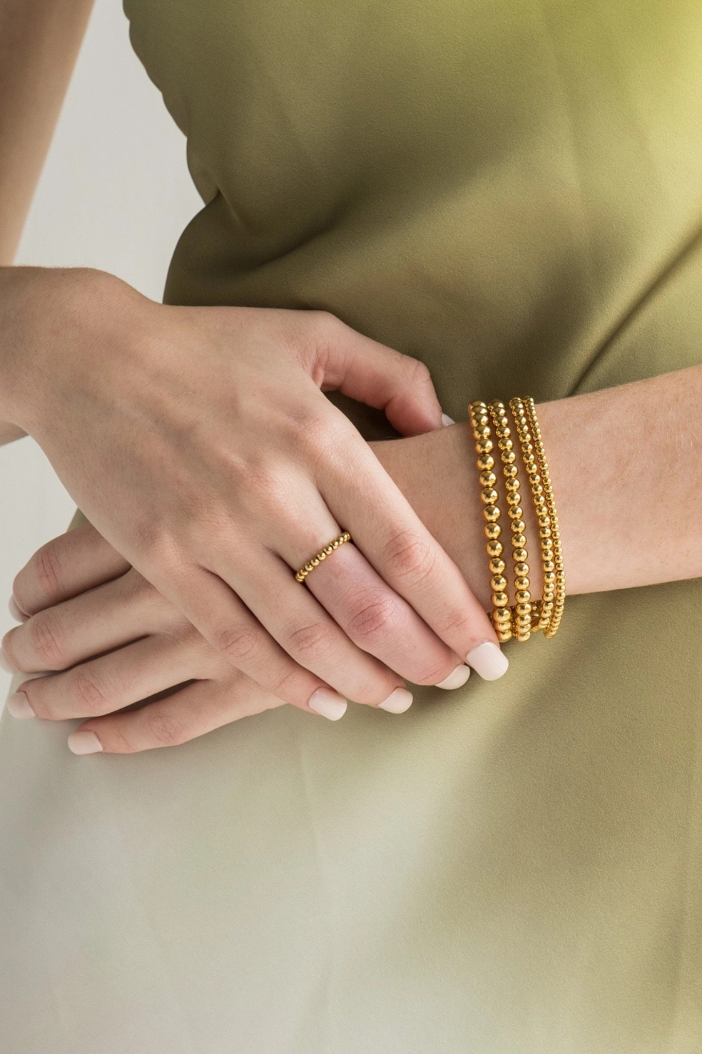 Dainty Gold Double Beaded Bracelet Set