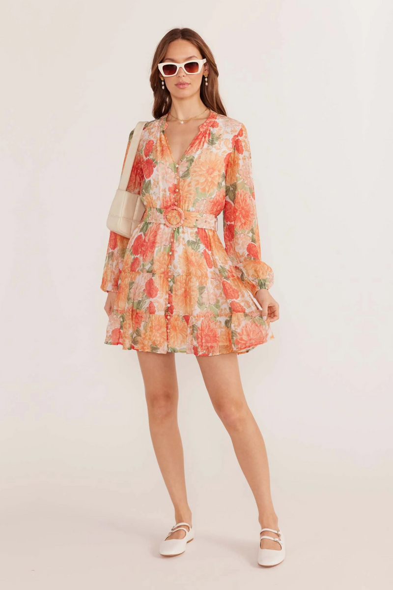 Ava Apricot Floral Mini Dress