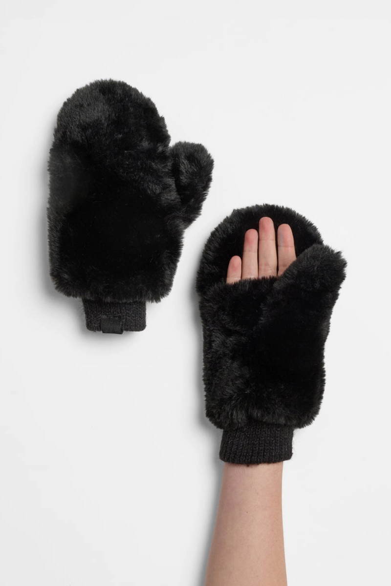 Black Faux Fur Mittens