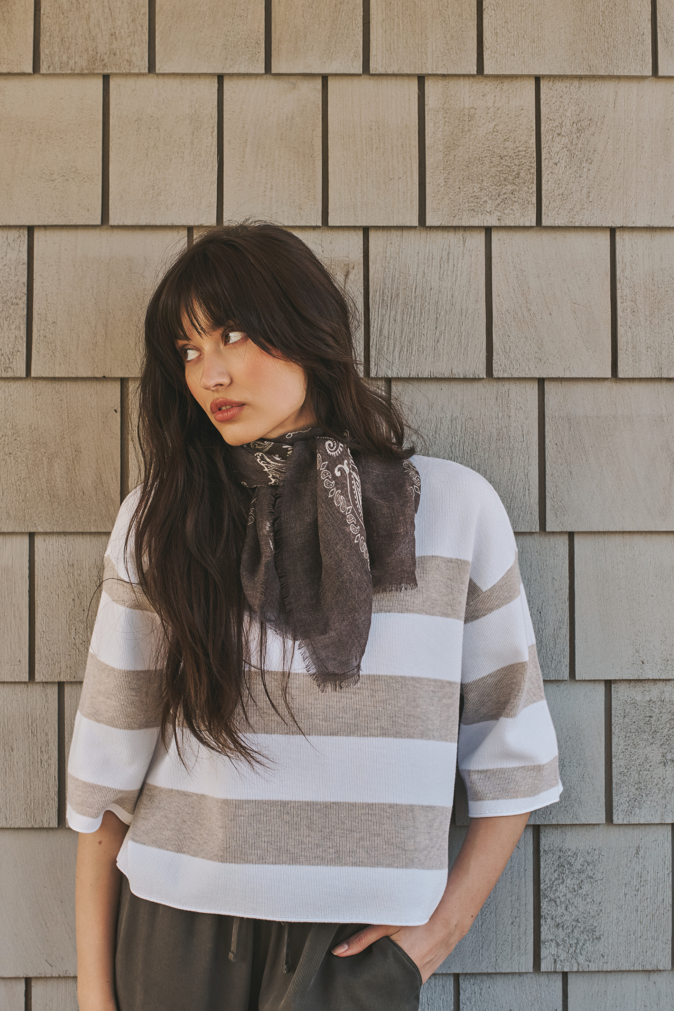 Amina Cream Stripe Knit Top