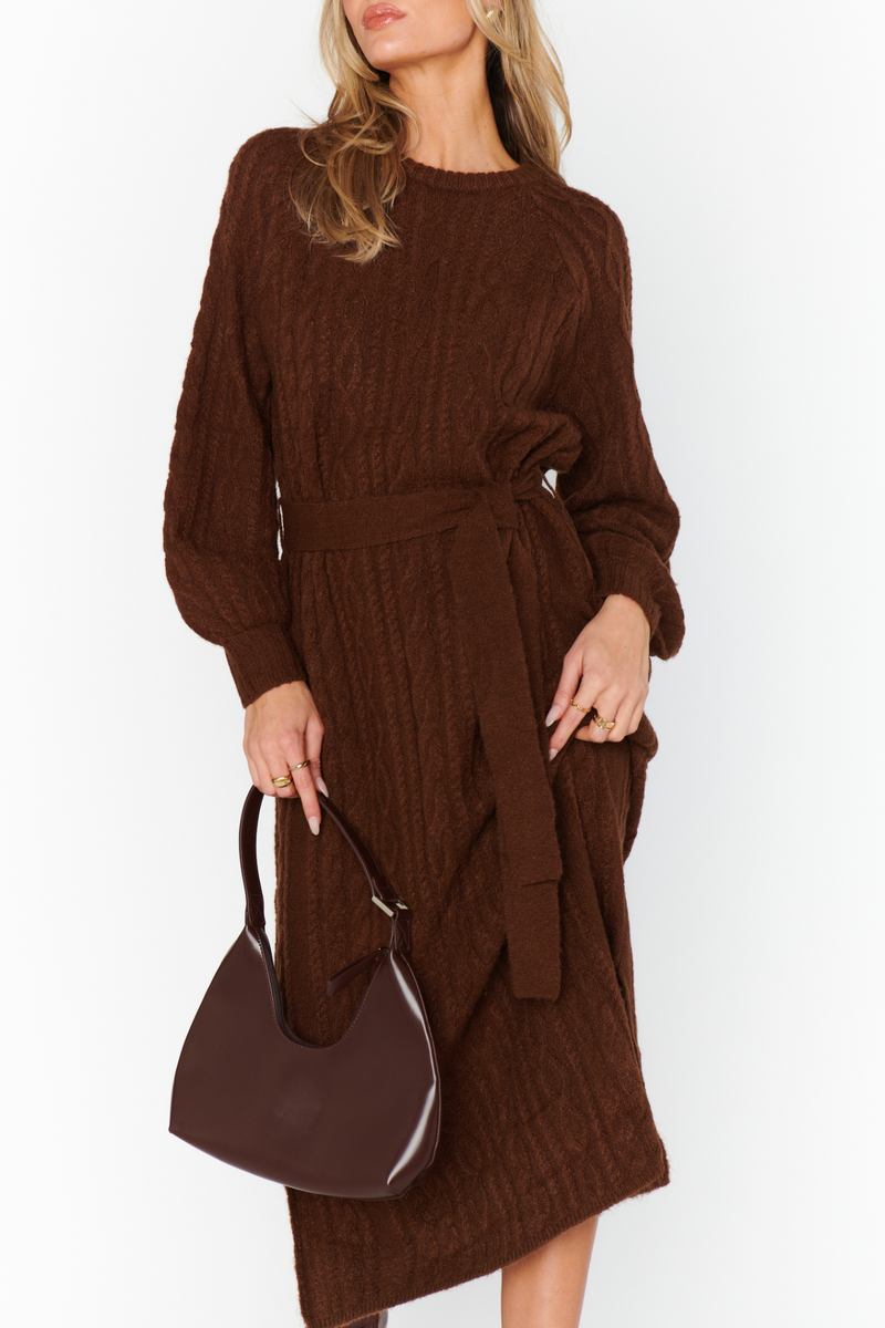 Barb Chocolate Cable Knit Sweater Dress