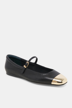 Reyes Toe Cap Black Leather Flat