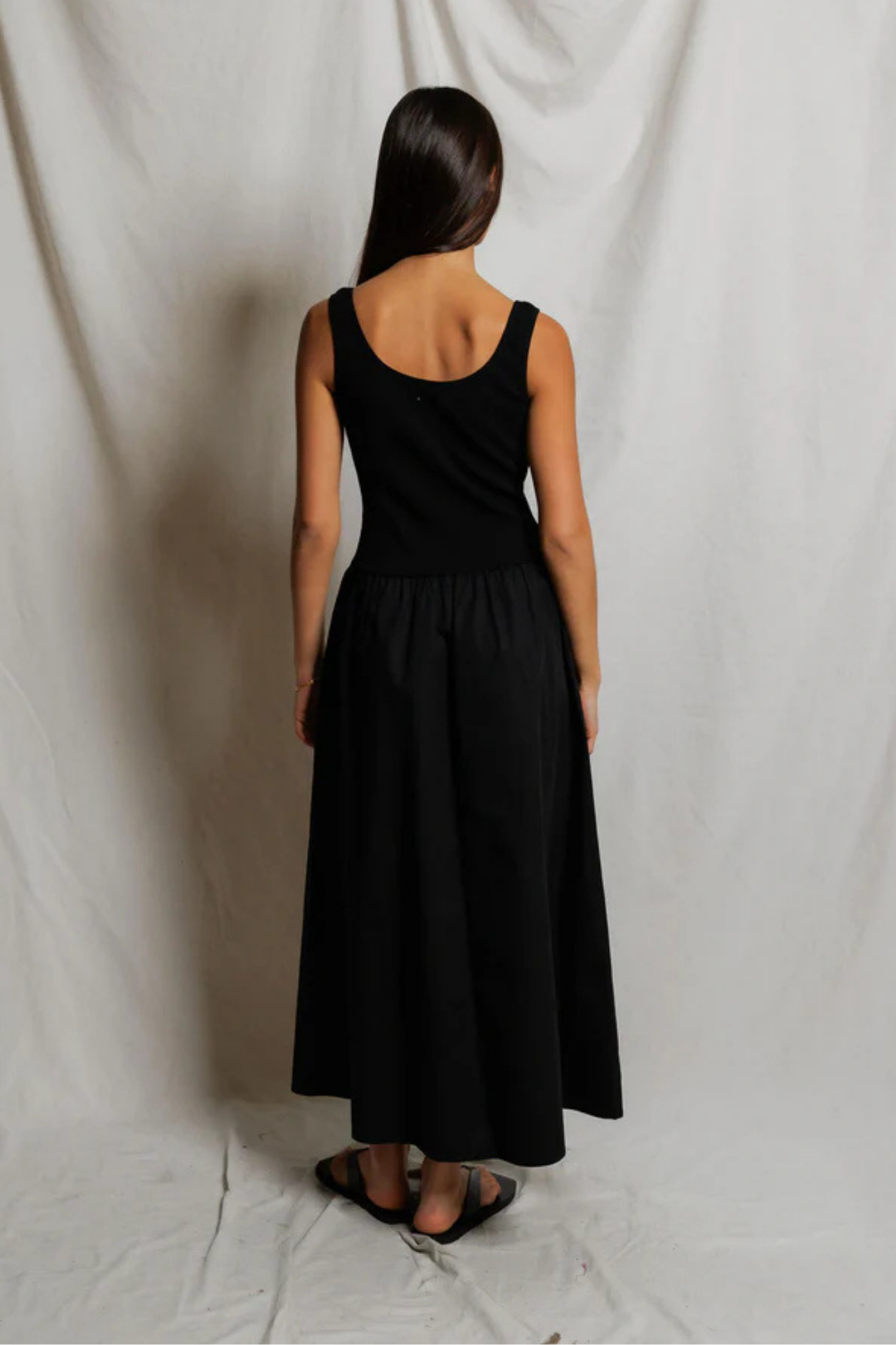 Fabiola True Black Poplin Midi Dress