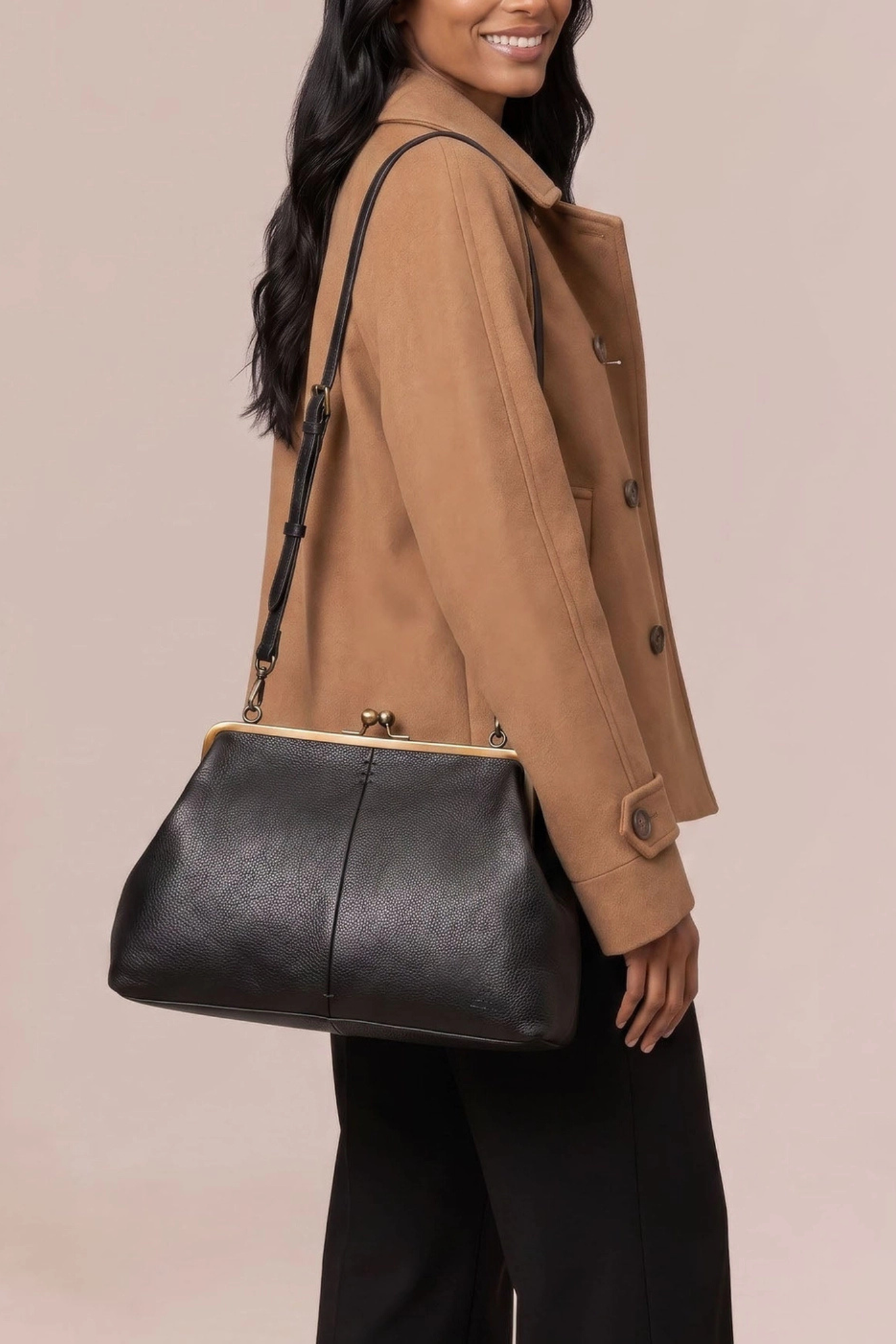 Grace Black Leather Oversized Clutch