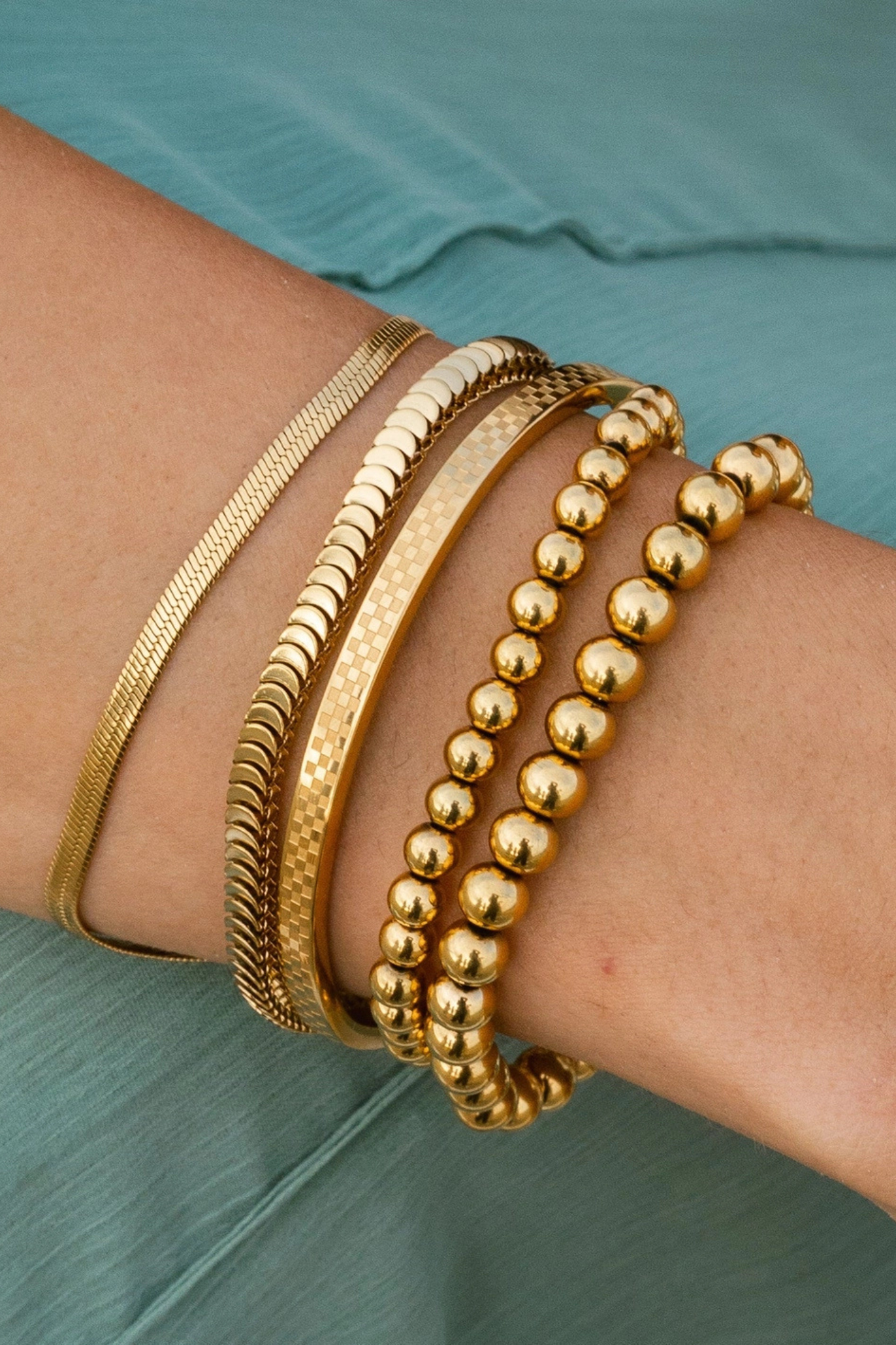 Chunky Gold Double Beaded Bracelet Set