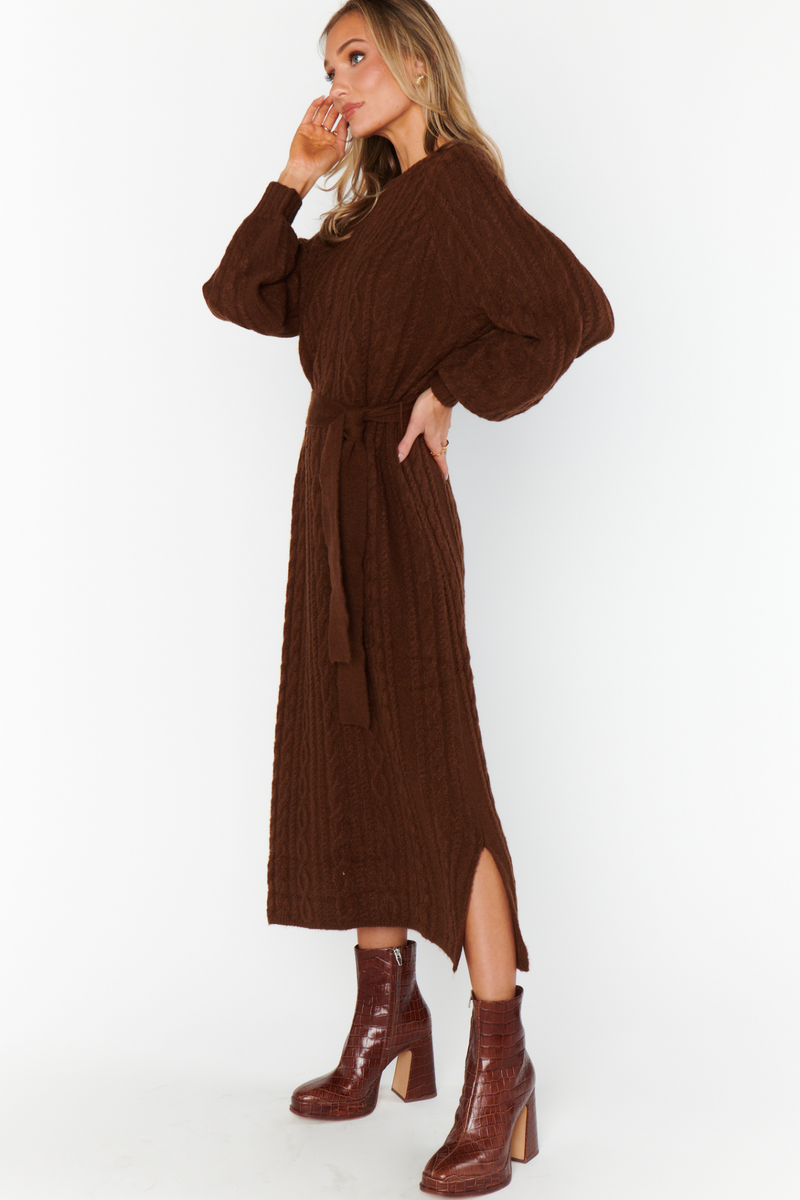 Barb Chocolate Cable Knit Sweater Dress