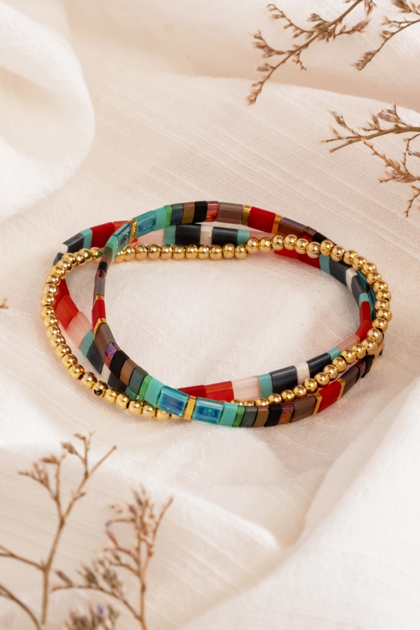 Red/Aqua Tile Bracelet Set