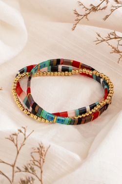 Red/Aqua Tile Bracelet Set