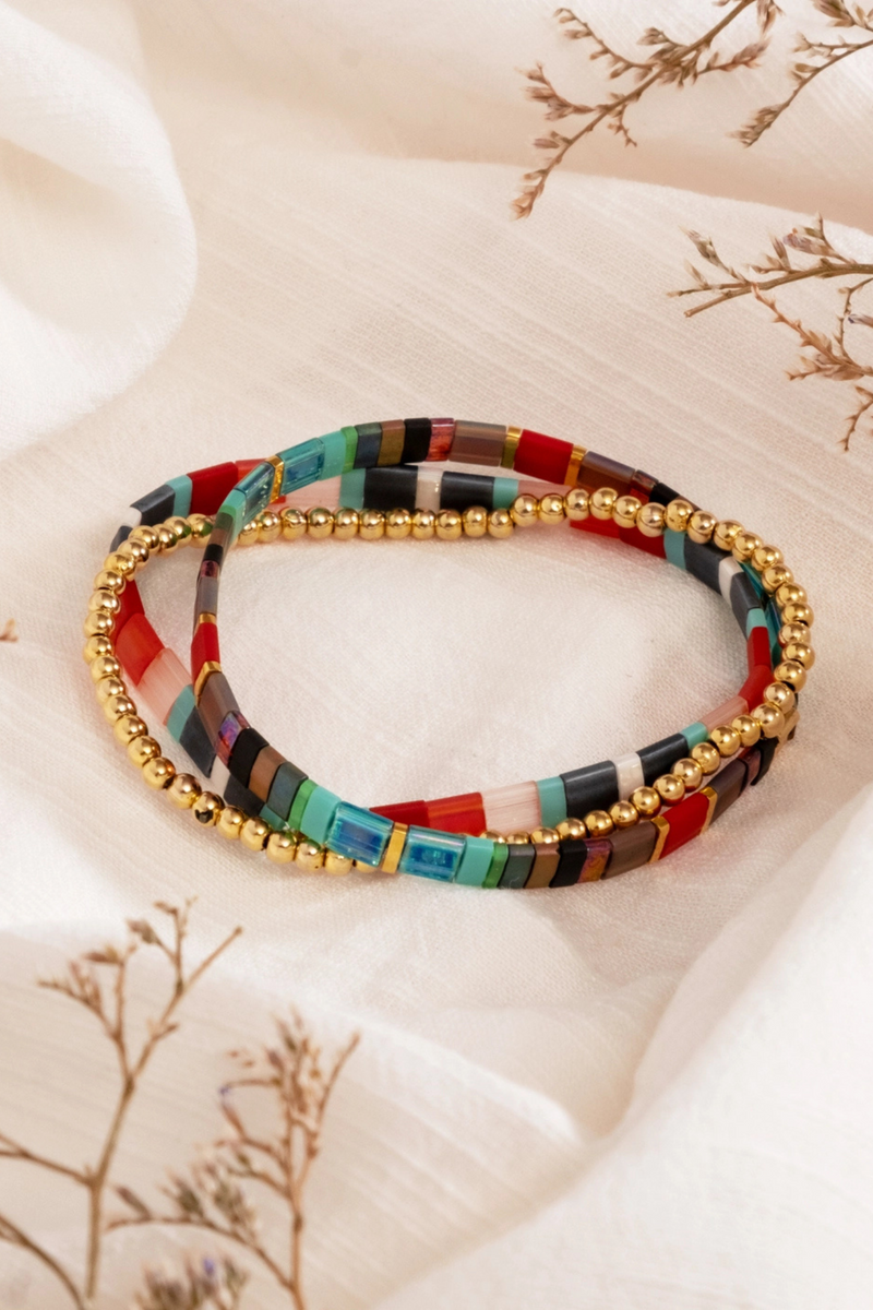 Red/Aqua Tile Bracelet Set