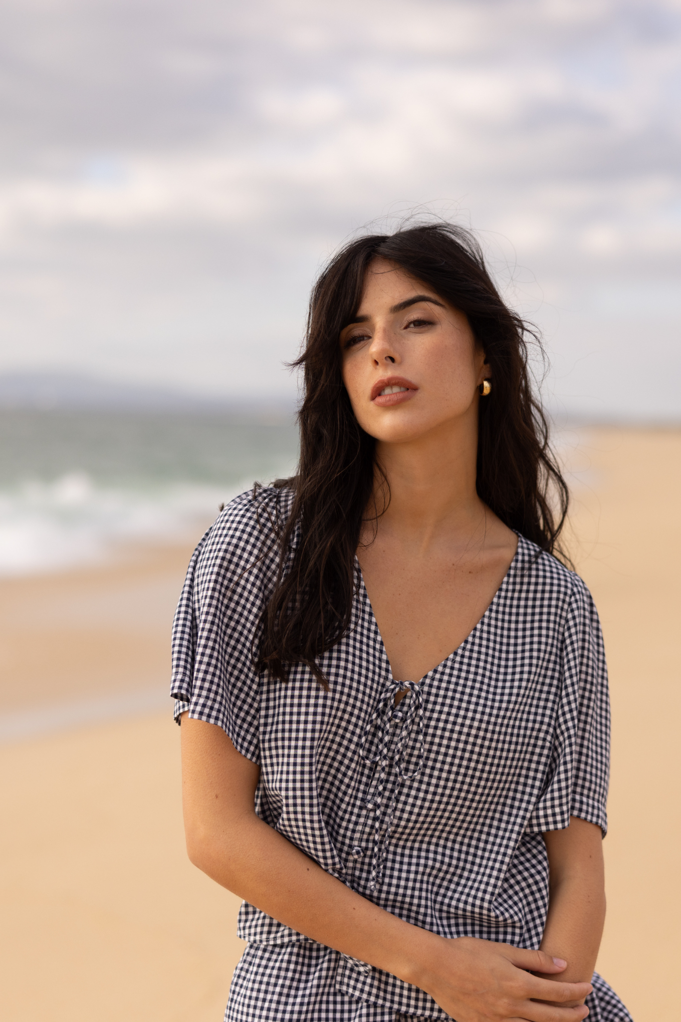 Becca Navy Gingham Top