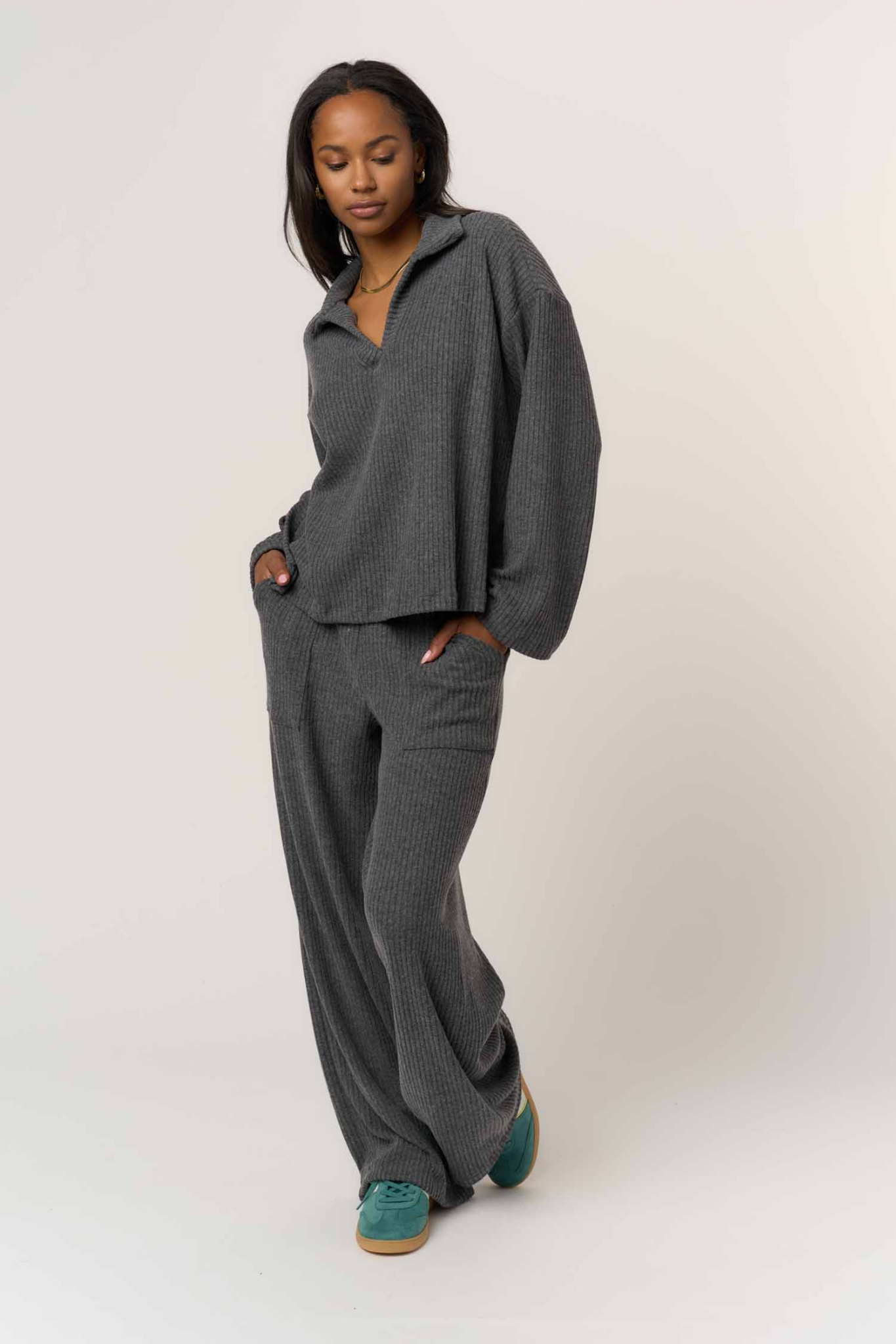 Shea Charcoal Brushed Rib Pant