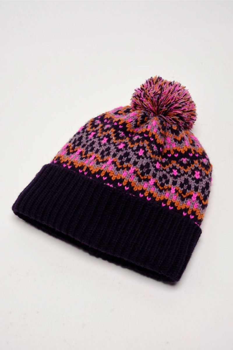 First Frost Navy Fairisle Pom Beanie