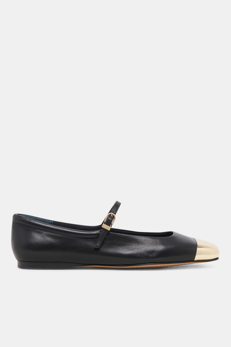 Reyes Toe Cap Black Leather Flat