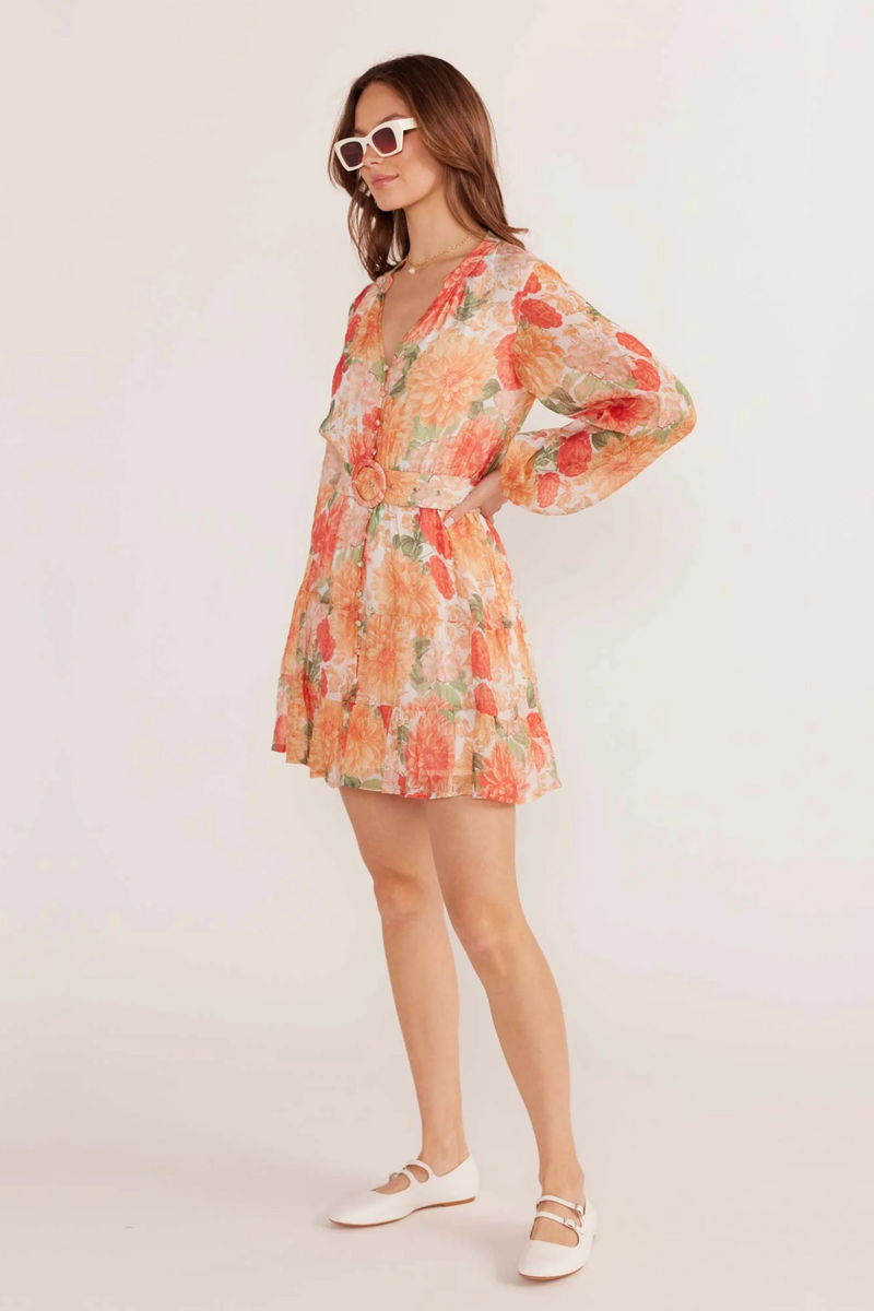 Ava Apricot Floral Mini Dress