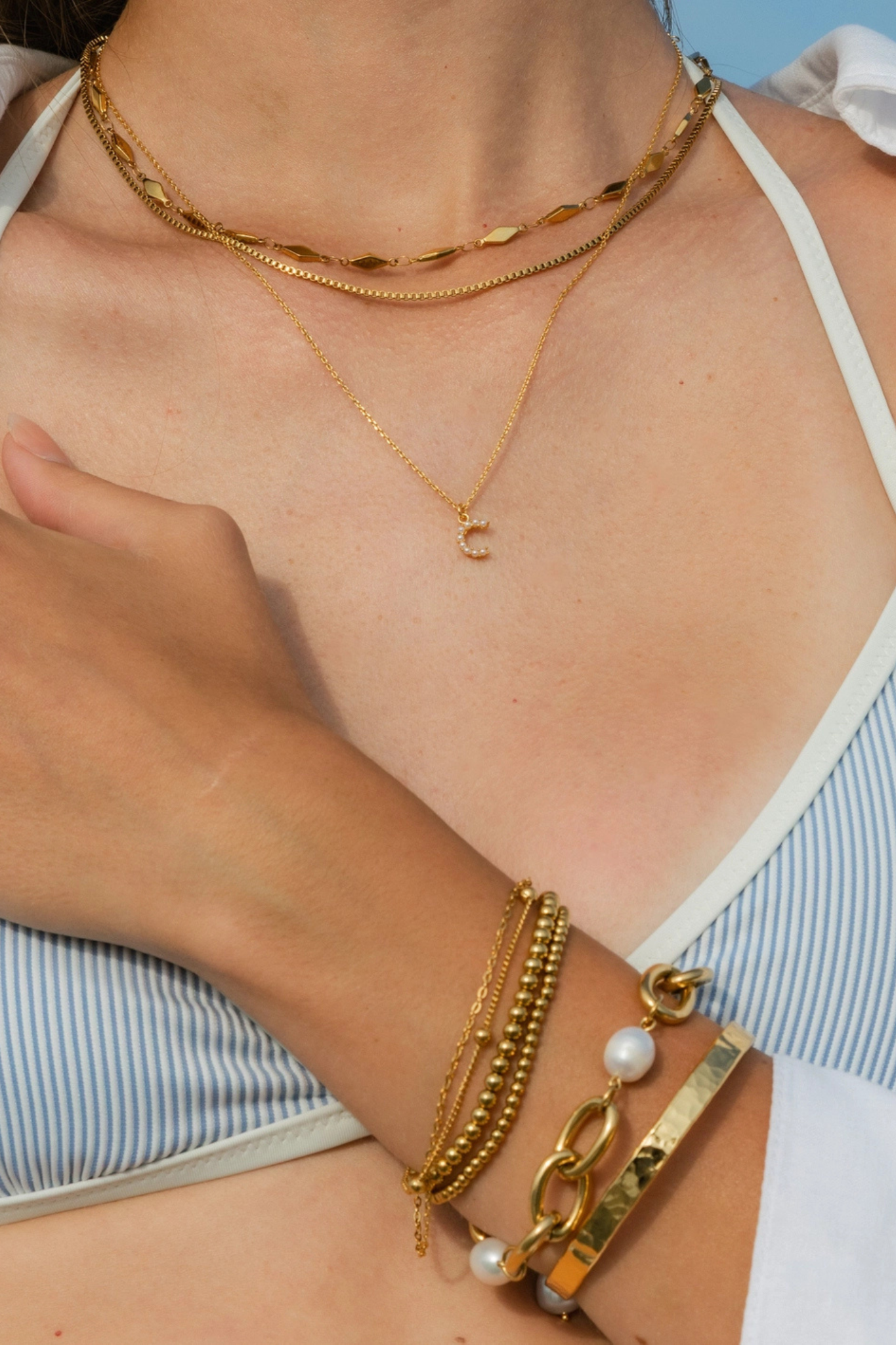 Dainty Gold Double Beaded Bracelet Set