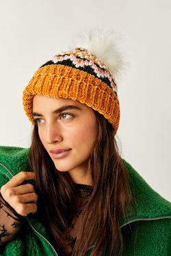 Chalet Fairisle Pom Beanie / Mustard