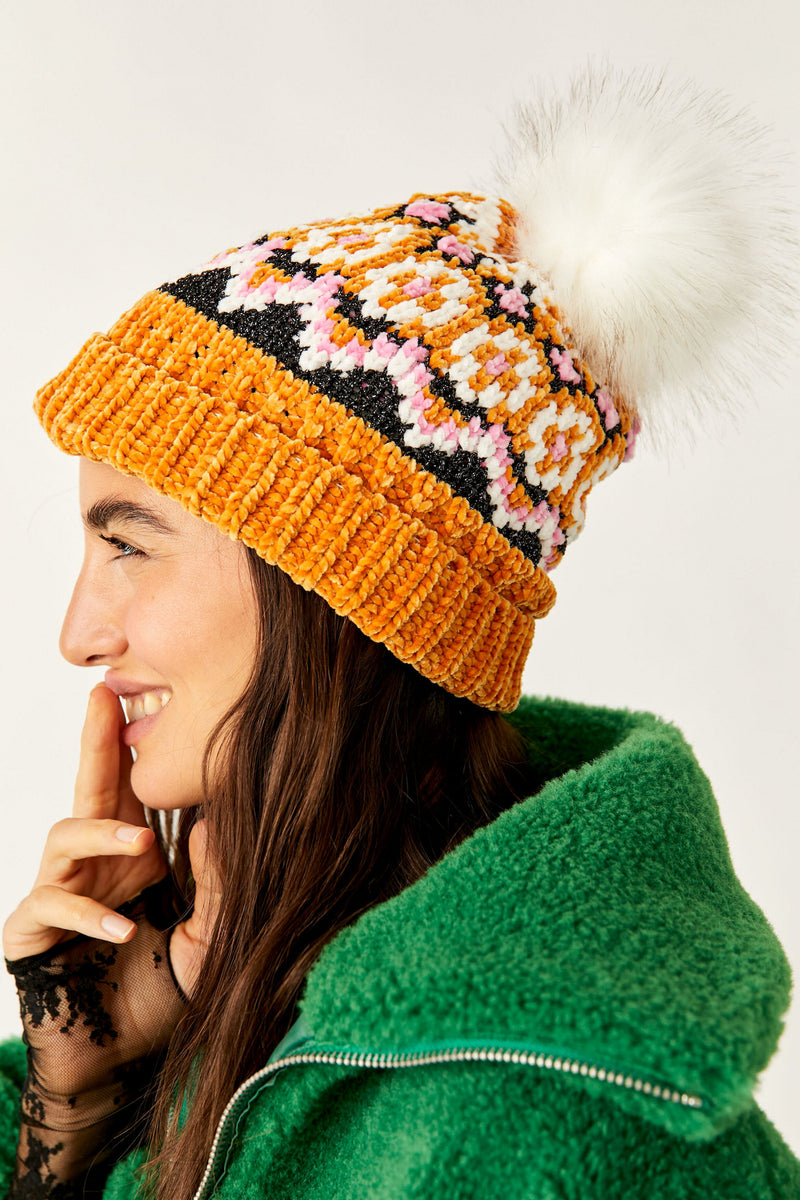 Chalet Fairisle Pom Beanie / Mustard