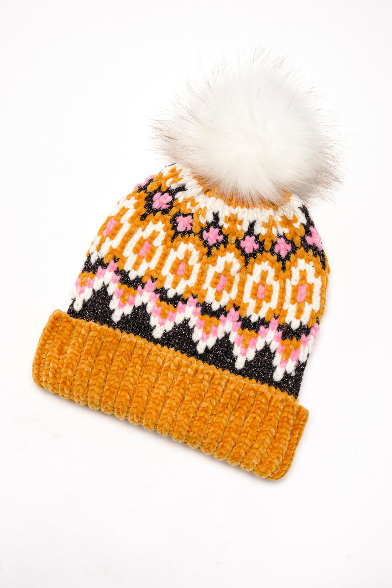 Chalet Fairisle Pom Beanie / Mustard