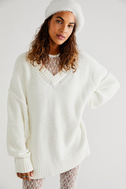 Alli Optic White V-Neck Sweater