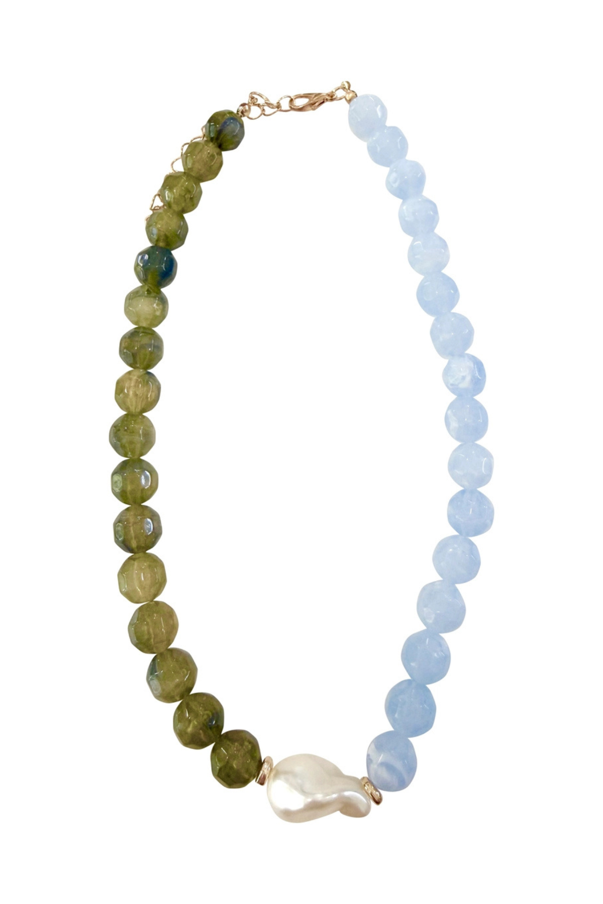 Miles Chartreuse/Blue Beaded Necklace