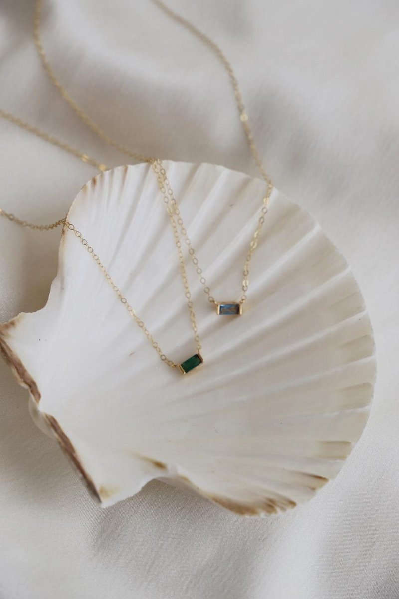 Floating Emerald CZ Baguette Necklace