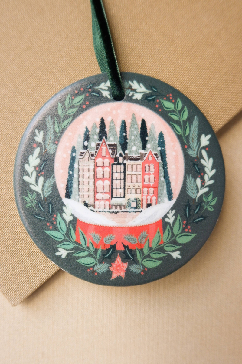 Snowglobe Ceramic Printed Ornament