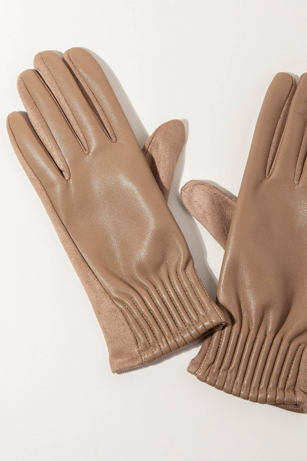 Camel Faux Leather Gloves