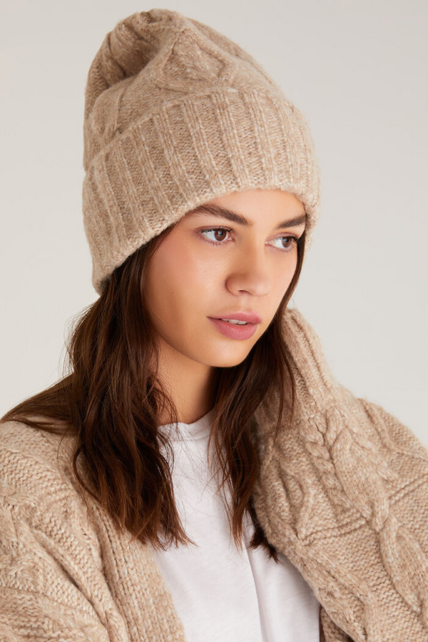 Oatmeal Heather Cable Knit Beanie