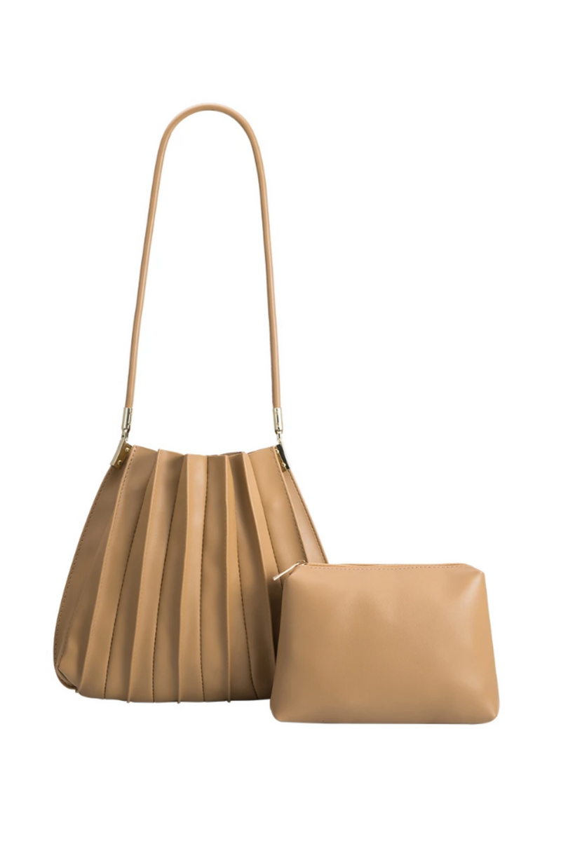 Carrie Taupe Pleated Shoulder Bag
