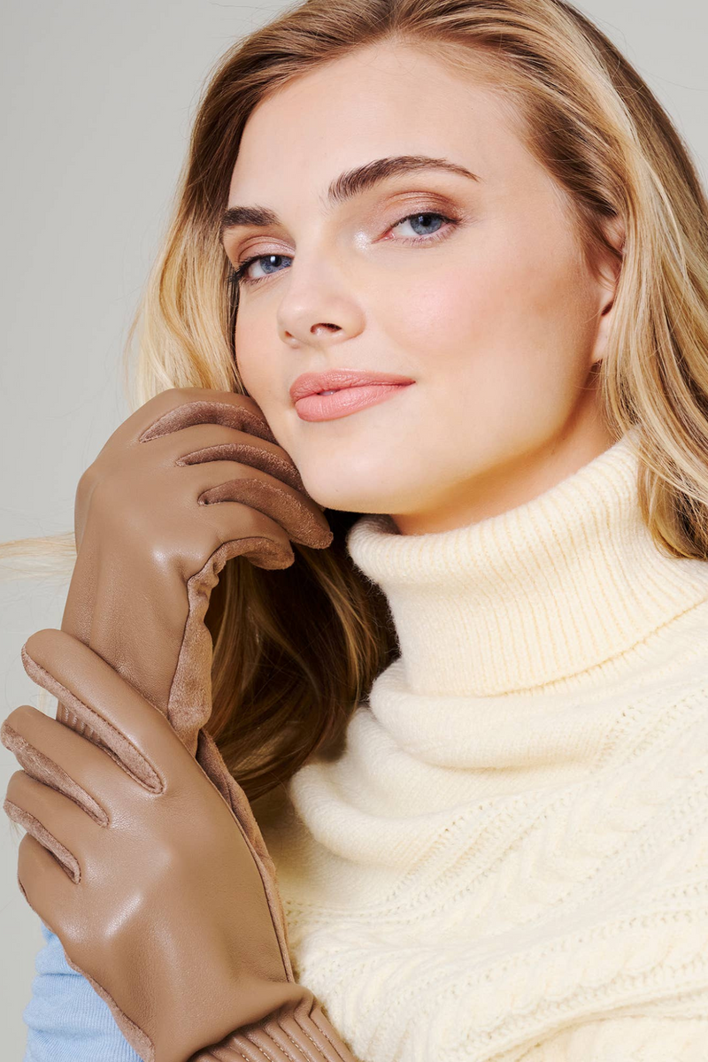 Camel Faux Leather Gloves