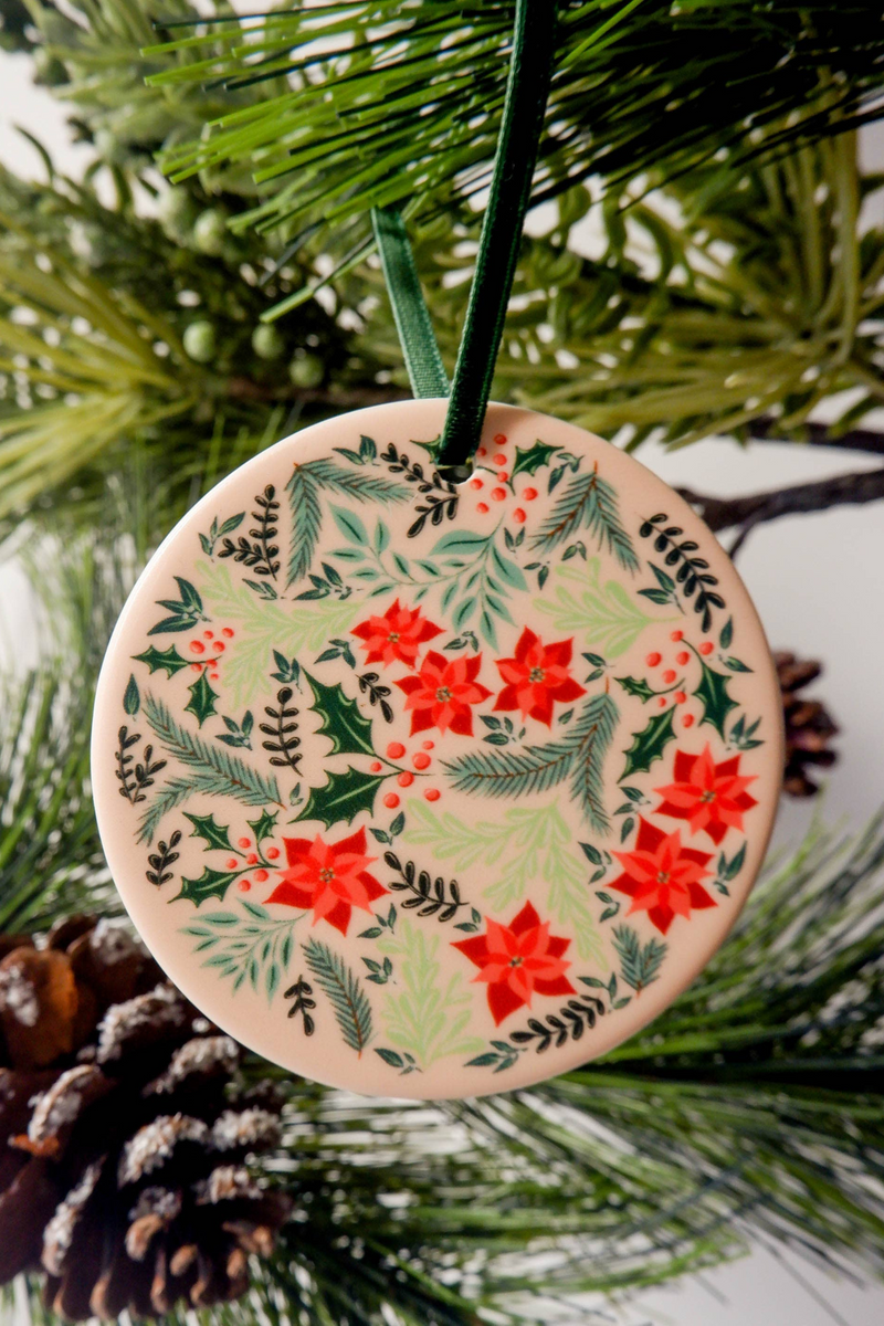 Festive Florals Ceramic Printed Ornament