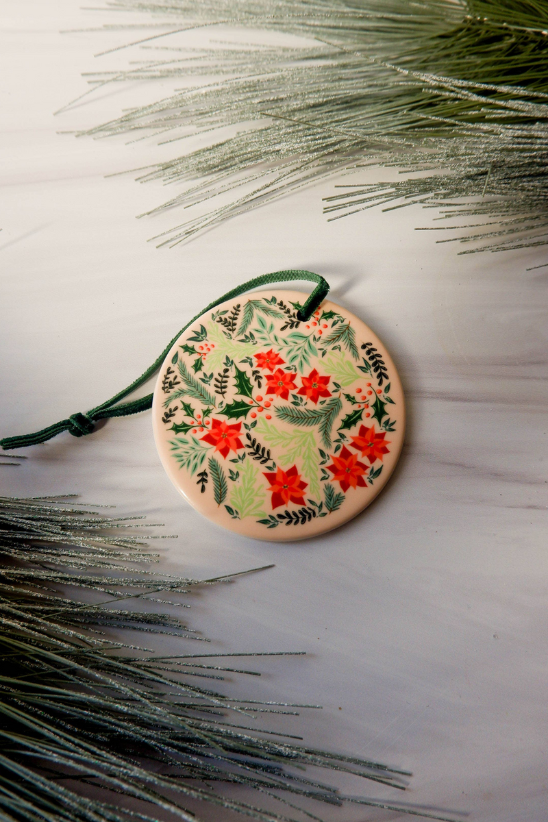 Festive Florals Ceramic Printed Ornament