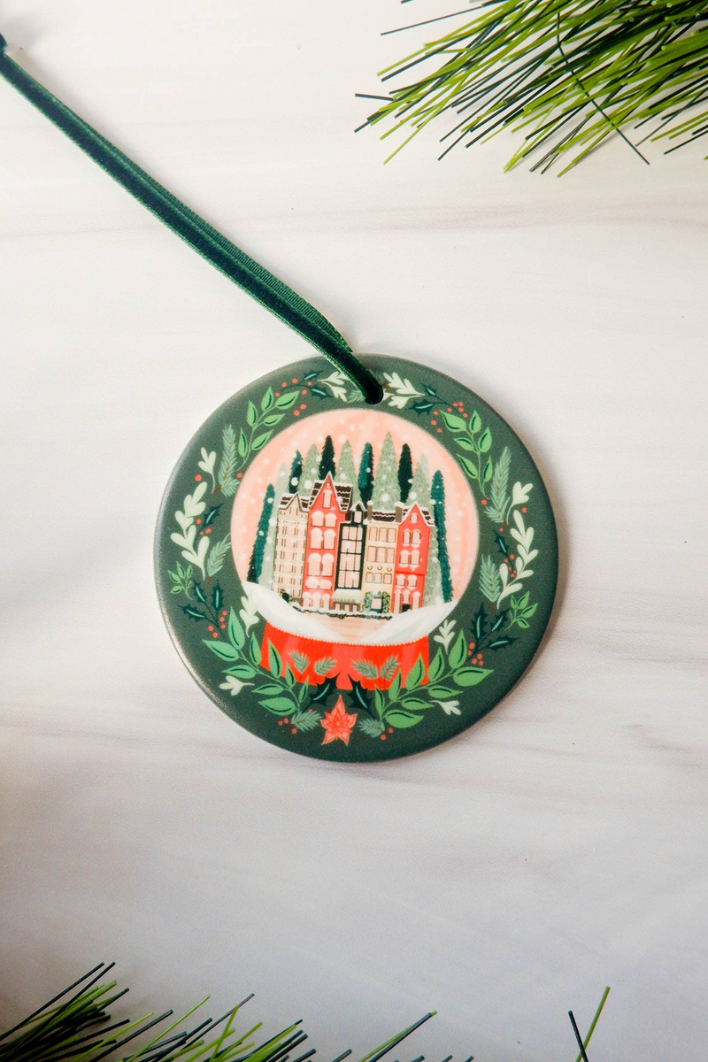 Snowglobe Ceramic Printed Ornament