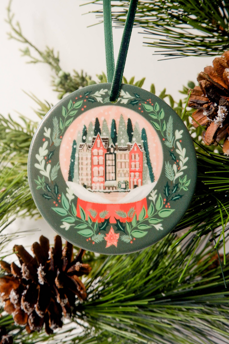 Snowglobe Ceramic Printed Ornament