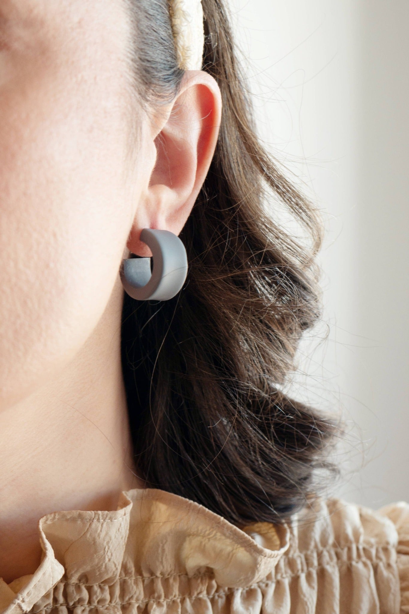 Gray Clay Huggie Hoops