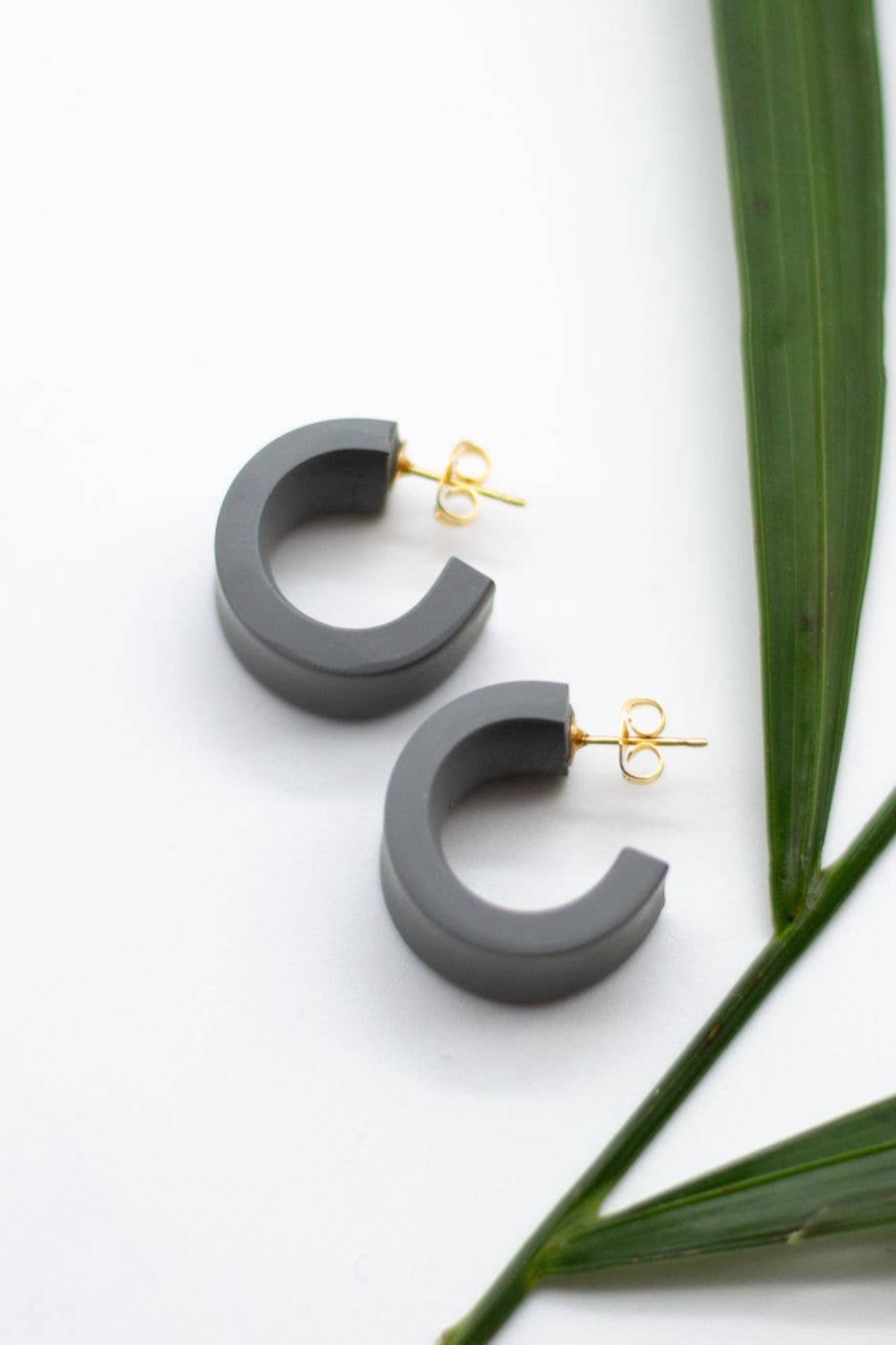 Gray Clay Huggie Hoops